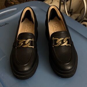 Naturalizer Black Loafers with Gold Chain Detail